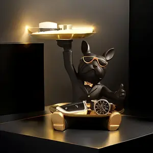 French Bulldog Resin Statue Decorative Tray, Home Office Living Room Kitchen Decoration, Perfect for Valentine's Day Christmas Easter New Year