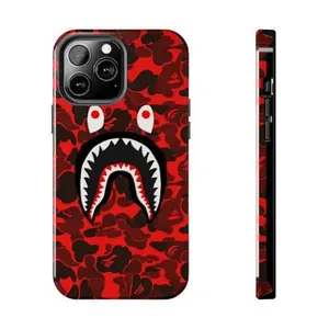 Bape Shark Jacket Phone Case, Red Camo Phone Case Cover for iPhone 15, 14, 13, 12, 11 Pro Max, Plus, Pro, XS Max, X, XS, Durable Accessories Plastic Protection