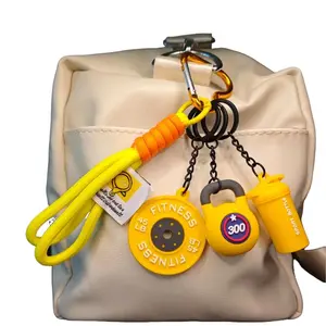 Fitness Keychain Gym Lover Key chain Keyring  Workout Gifts Bag Charm Backpack Barbell & DWoven Silicone Weight Plate Barbell & Dumbbell Bag Purse Charm & Jewelry Accessory, Barbell Dumbbell Fitness Gym Keychain Workout Weightlifting Weight Plate Keychain
