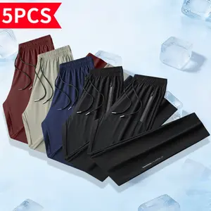 3/5 pack Men's Quick Dry Track Pants Athletic Running Pants Lightweight Breathable Stretch Sports Pants for Men, Elastic Waist Gym Workout Training Pants for Outdoor Activities, Summer Wear
