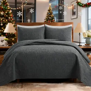 Quilt Bedding Set,Ultrasonic Queen King Size Quilt Set,Bedding Set Lightweight Soft Bedspread Coverlet With Coin Pattern, 3 Pieces Lightweight Pure Cotton Coverlet Bedding Set Gray.