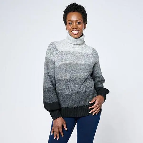 DG2 by Diane Gilman Ombre Cable Turtleneck Sweater