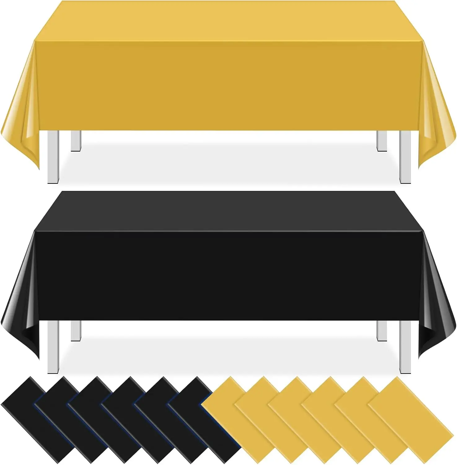 12-Pack Solid Rectangle Thick Durable Black Plastic Disposable Tablecloths (54x108 in, Large Size Fit, Bulk Value), Outdoor Table Covers for Birthday, Wedding, Graduation Party Decor Supplies