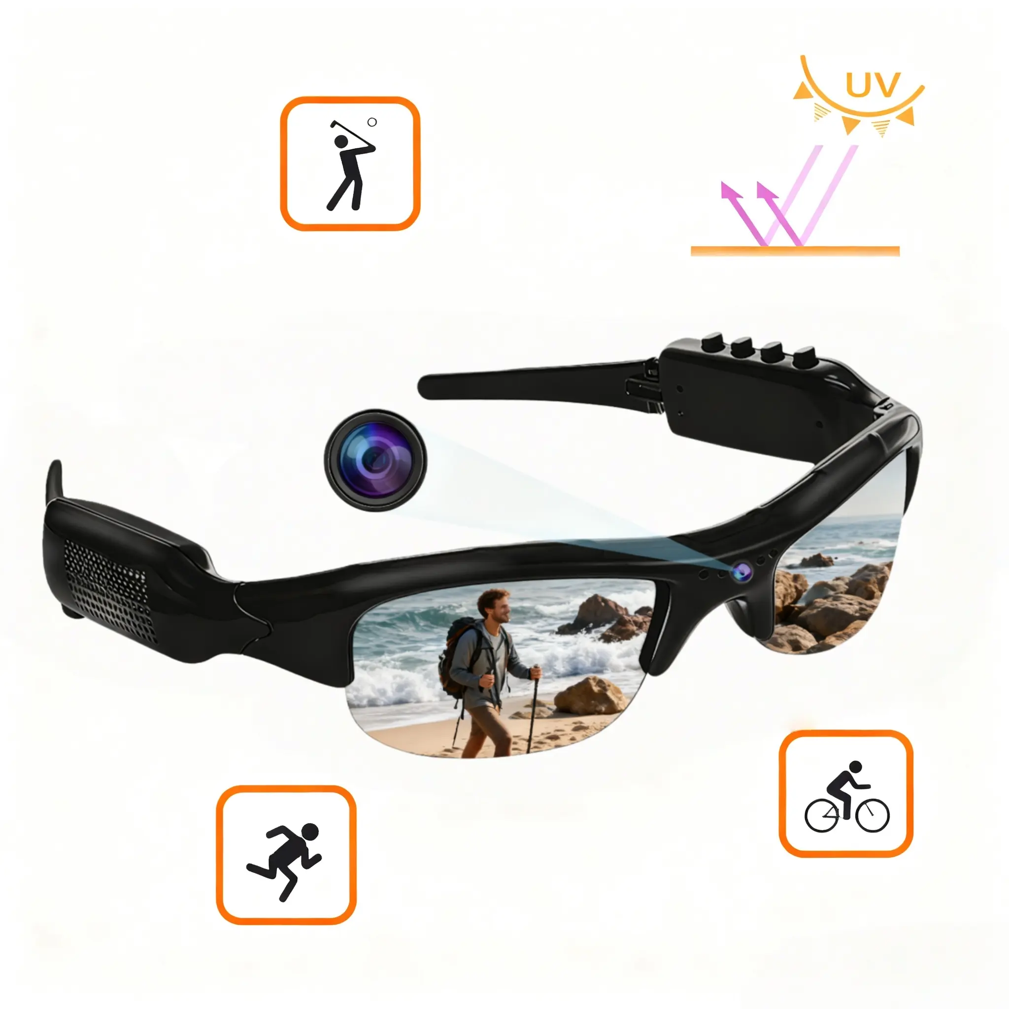 HD Camera Smart Glasses with Video Recording, Multifunctional Smart Glasses, Outdoor Sport Glasses with Polarized Lenses, Sunglasses for Audio Recording, Sunglasses with Cameras, UV Protection, Wireless, for Men