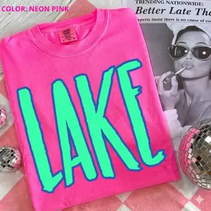 Comfort Colors Summer Lake T-Shirt, Colorful Neon Beach Graphic Tee, Aesthetic Vacation Shirt, Trendy Summer Outdoor Top