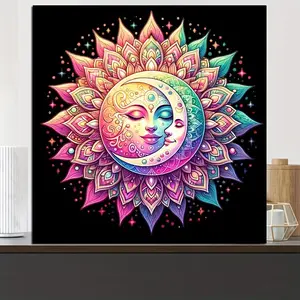 Sun & Moon Abstract Mandala Pattern DIY Diamond Art Painting Kit without Frame, DIY 5D Diamond Art Painting Kit, Wall Art Decor for Home Living Room Bedroom