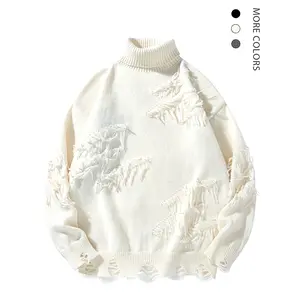 Men's Solid Color Ripped Drop Shoulder Sweater, Casual Fashion Cozy Knitwear for Daily Outdoor Wear, Men's Clothing for Fall & Winter