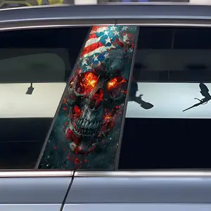 2pcs set of flaming skulls, American flag design, car stickers, B-pillar DIY, central pillar, car decoration stickers