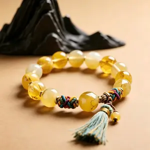 Five Elements Amber Bracelet - Natural Baltic Amber Handmade Tassel Bracelet