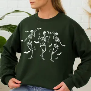 Dancing Skeletons Halloween Sweatshirt Retro Skeleton Crewneck Halloween Spooky Season Skeleton Sweatshirt Retro Dancing Skeleton Sweatshirt