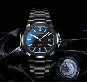 Men's Business Fashion Rhinestone Decor Analog Quartz Watch, Calendrier Waterproof Watch for Party, Daily Decor, Trendy Exquisite Watch for Birthday Gift with Box, Business Fashion Watches