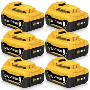 6 Packs DCB206 Replacement for Dewalt 20V MAX Battery 6.0Ah Compatible with Dewalt 20 Volt MAX Lithium-ion Battery DCB204 DCB206 DCB200 DCD/DCF/DCG Series Power Tools lithium battery