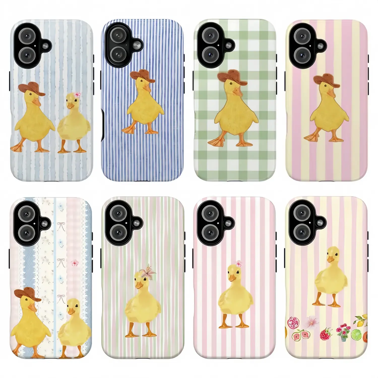 Cowboy Duck iPhone Case, Cute Western Duck Phone Cover, Aesthetic Blue Stripe Design, Compatible with iPhone 17 16 15 14 13 12 11 Pro Max Plus Air Cellphone Protection