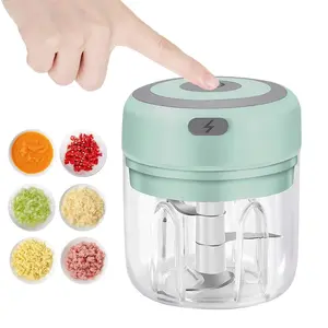 Cordless Mini portable small Food Processor | One-Touch Electric Garlic Chopper & Onion Mincer (USB Rechargeable, 250ML) durable home kitchen use tool storage container Automatic Pre Roll fast cutting Machine