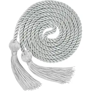 Graduation Honor Cord, Class of 2026, Silver, 67" Long Braided Cord with Tassels, Premium Polyester Commencement Cord for Bachelor, Master, Doctoral Gown