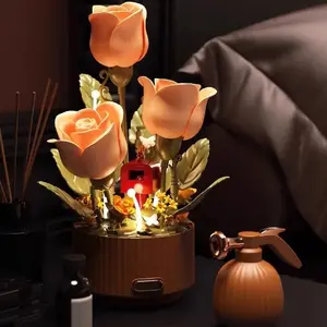 Electric Dynamic interactive building block bouquet The eternal flower that will bloom Dynamic Building Block Flower Electric Assembly Rose Bouquet Fairy Atmosphere High-end Decoration For Girl Handmade Wedding Gift