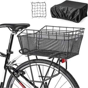 Rear  Basket - Large Bicycle Rear Basket with Cargo Net and  Cover, Wire  Baskets Rear Large Capacity (NO  Rack Include)