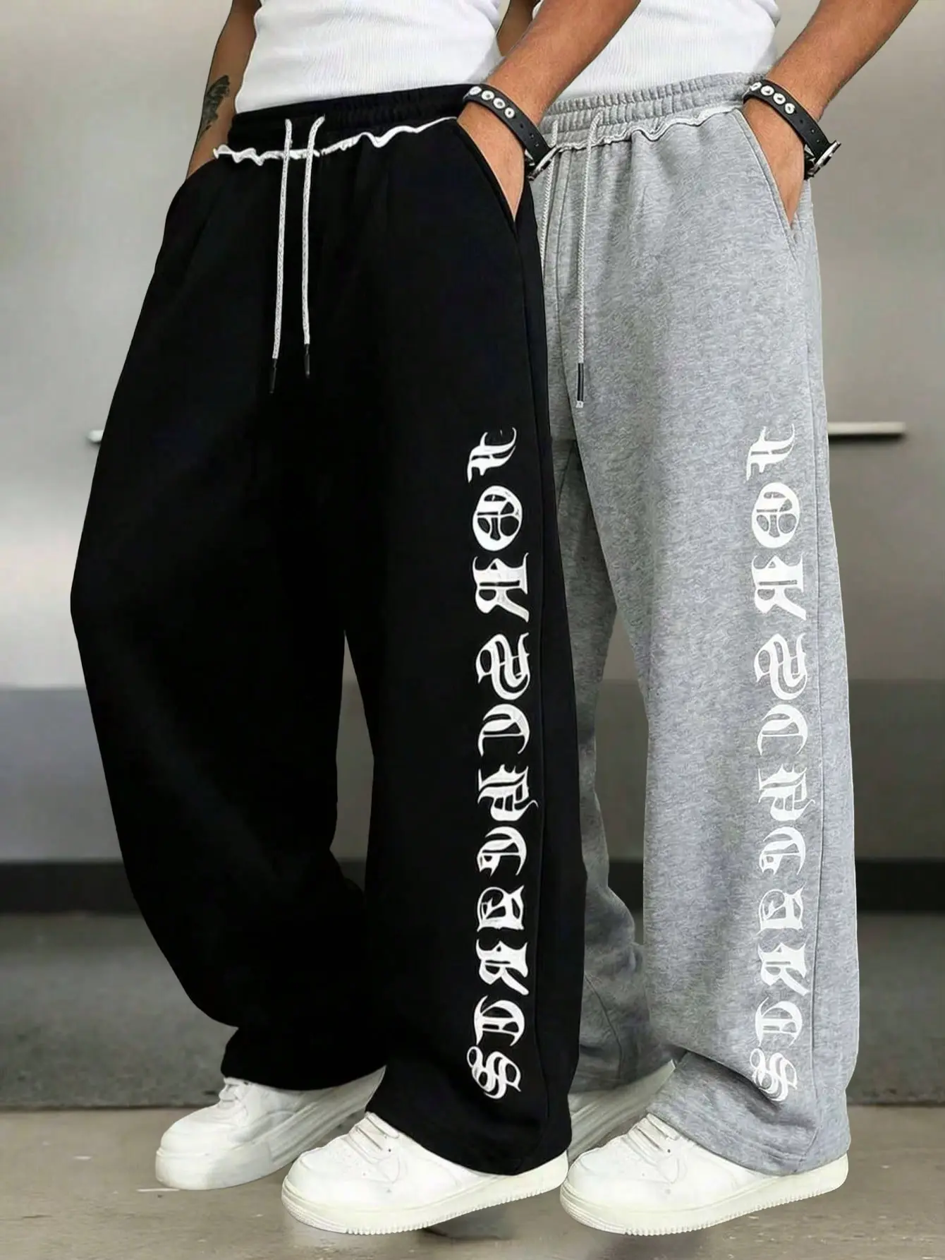 2PCS，Men' s fashion casual athletic sweatpants with letterprint, distinctive rolled waistband, drawstring waist,straight-leg long pants-suitable for indoor and outdoorwear, ideal for leisure sports and running, also suitable asa couple gift