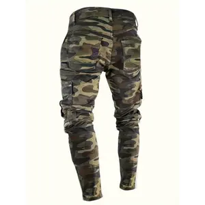2025 Men's Camouflage Print Denim Trousers With Multi Pockets, Causal Cotton Blend Slim-fit Jeans For Outdoor Activities Pants Casual Menswear Spandex