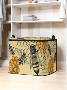 Bee Print Blanket Multifunctional Zippered Storage Bag, Cute and Practical Kids Bedding Organizer, Durable Material, Easy Carry Handle, Perfect for Home Use, Storage Tote