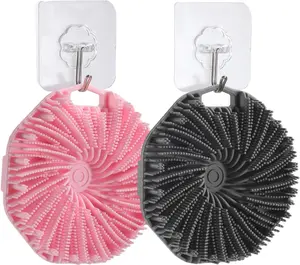 2Pcs Silicone Body Scrubber,Exfoliating Body Scrubbers for use in Shower,Silicone Body Brush for Showering and Anti-Slippery Handles for All Skin Types,Eco Friendly Shower Scrubber for Body (Pink)