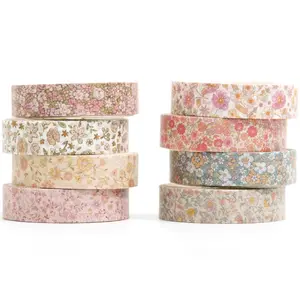 Vintage Washi Tape Set 8 Rolls Thin Retro Decorative Antique Patterns Masking Tapes for Arts, DIY Crafts, Journals, Planners, Scrapbook, Wrapping (Little Flowers)