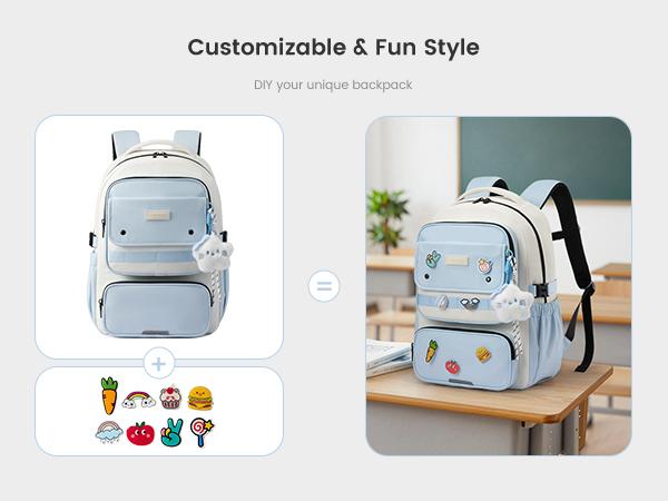 LOVEVOOK School Backpack for Teen Girl, Cute Bookbag with Large Bottle Holder, Lightweight Elementary Middle High School Student Backpack Fits 15.6 Inch Laptop, Back to Schools Kid Gift, Blue-Cream LOVEVOOK School Backpack for Teen Girl, Cute Bookbag with Large Bottle Holder, Lightweight Elementary Middle High School Student Backpack Fits 15.6 Inch Laptop, Back to Schools Kid Gift, Blue-Cream