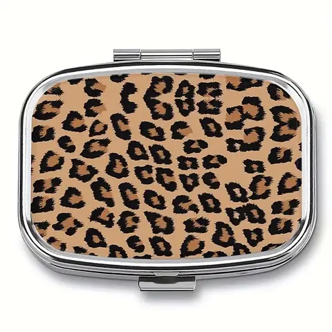 Leopard Print Mini Medicine Box, 2 Compartment Pill Organizer, Medical Organizer, Vitamin Organizer, Portable Home Drug Storage, Pocket Wallet Travel Use, Ca Prop 65 Compliant, Healthcare Aid