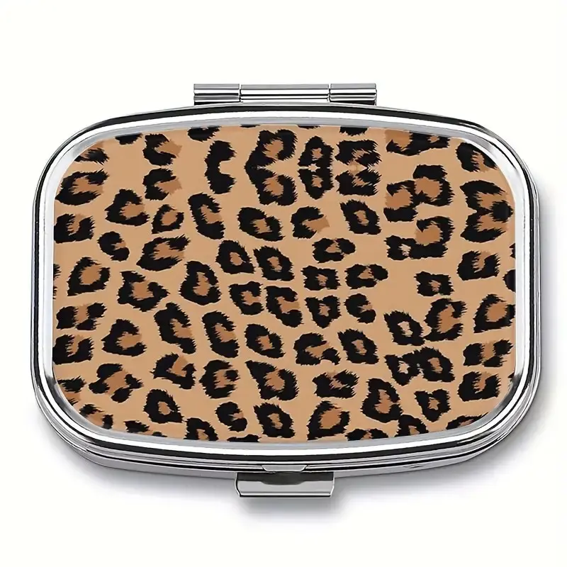 Leopard Print Mini Medicine Box, 2 Compartment Pill Organizer, Medical Organizer, Vitamin Organizer, Portable Home Drug Storage, Pocket Wallet Travel Use, Ca Prop 65 Compliant, Healthcare Aid