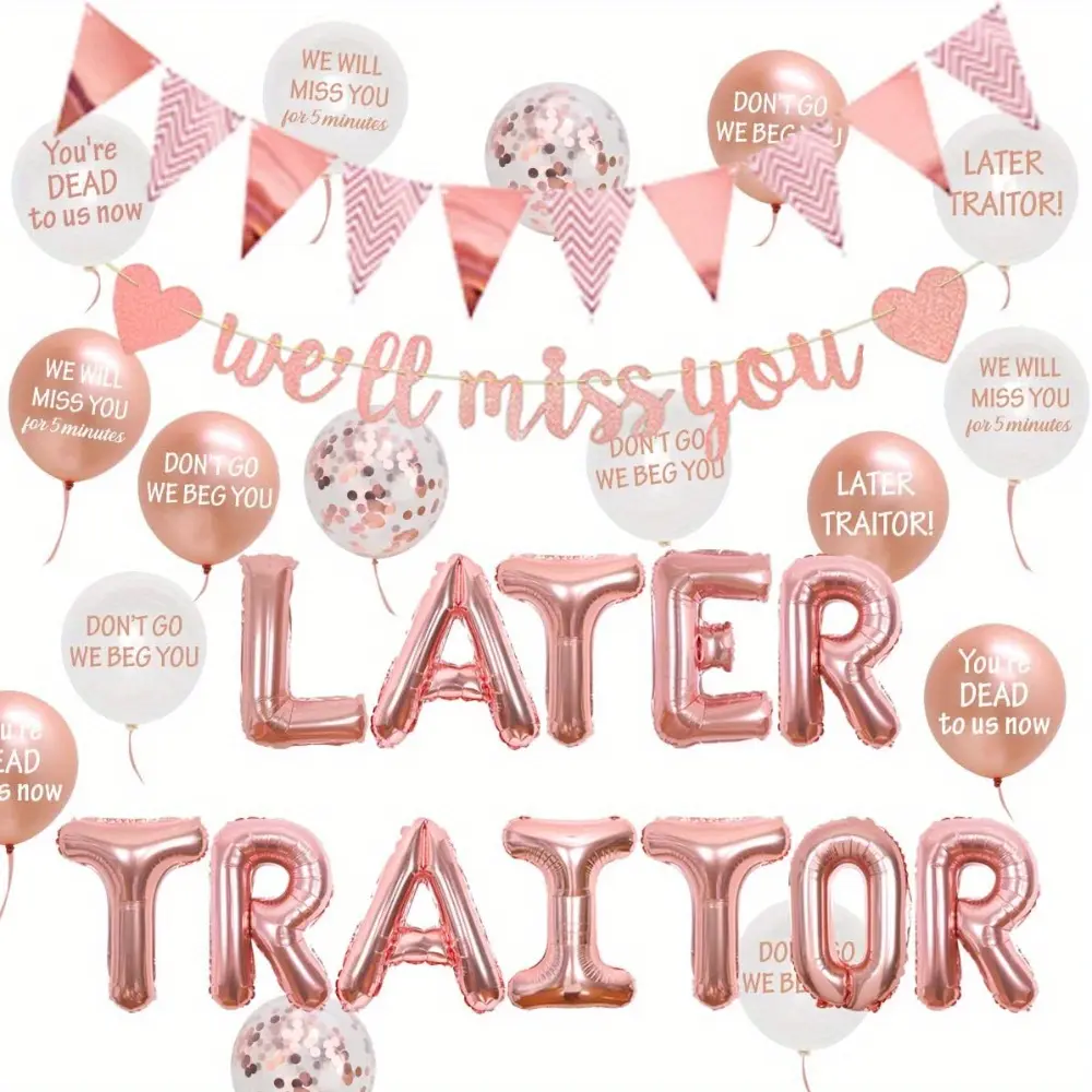 1Set Leaving Party Decorations for Women Office Leaver Party Supplies We Will Miss You Banner Later Traitor Balloons for Retirement Farewell Coworker Going Away Graduation Party Decorations