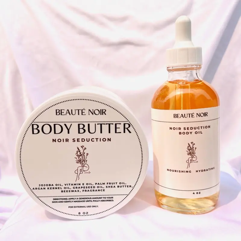 Noir Seduction Body Butter & Oil Bundle - Nourishing Hydrating Formula with Jojoba Oil Vitamin E Palm Fruit Oil Argan Oil