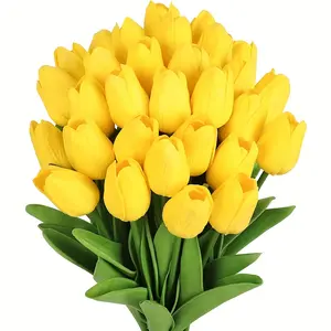 14pcs Realistic Fake Tulips Suitable for – Fade-Resistant Plastic Tulip Flowers with Vase, Nordic Style Table Centerpiece for Anniversary