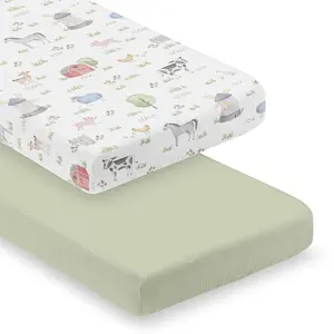 Sweet Jojo Designs 2-Piece Muslin Crib Sheets (Farm Animals) for Baby Girls/Boys, Infant Nursery, Toddler Room - Standard Size 100% Cotton Sheet Set (Solid Sage, Farmhouse Barn Animal Horse Cow Sheep)