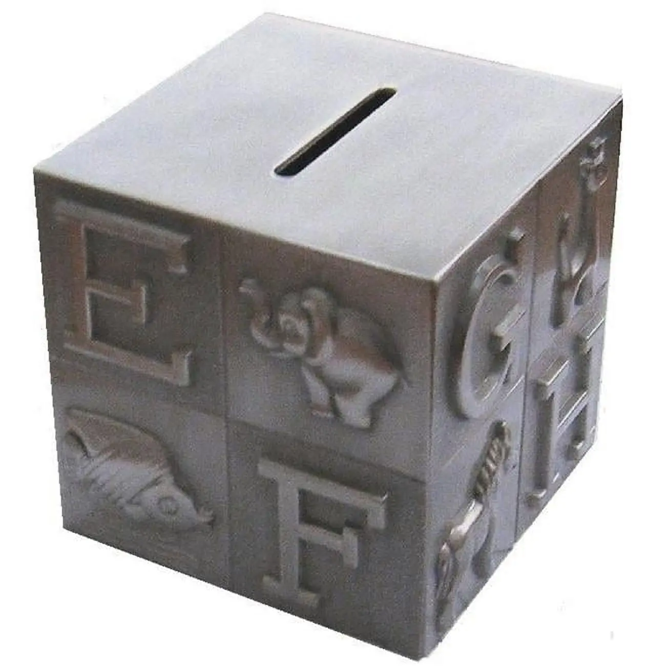 Jiallo 80881 Pewter-Plated ABC Block Piggy Bank, Home Decor Piece, Ideal Gift for Kids