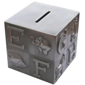 Jiallo 80881 Pewter-Plated ABC Block Piggy Bank, Home Decor Piece, Ideal Gift for Kids