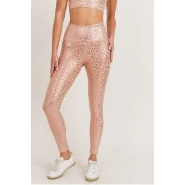 High-Rise Leopard Metallic Sheen animal Print Leggings Slim-fitting