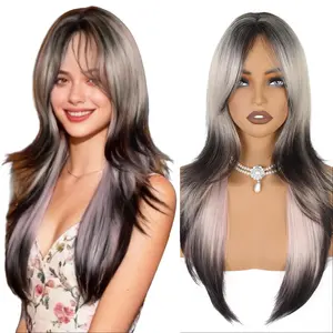 DealsForYouDays AISI HAIR Female Long Straight Synthetic Wig with Curtain Bangs, Layered High-Density Heat-Resistant for Daily Use & Parties