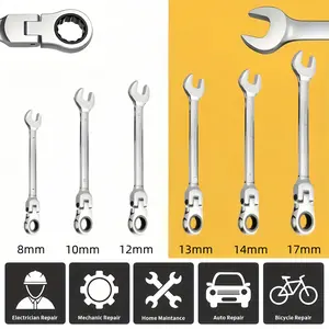 6PCS Flexible Ratchet Combination Wrench Set, 8/10/12/13/14/17mm Swivel Head Open & Box End Spanner Kit, CR-V Steel Hand Tools for Auto Bike Household Mechanical Repair Multi-Purpose