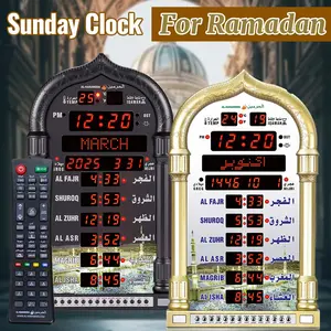 Gold/Black Azan Mosque Calendar Muslim Prayer Wall Clock Alarm Islamic Ramadan Eid al-Fitr Home Decoration Religious Ornaments With Remote Control