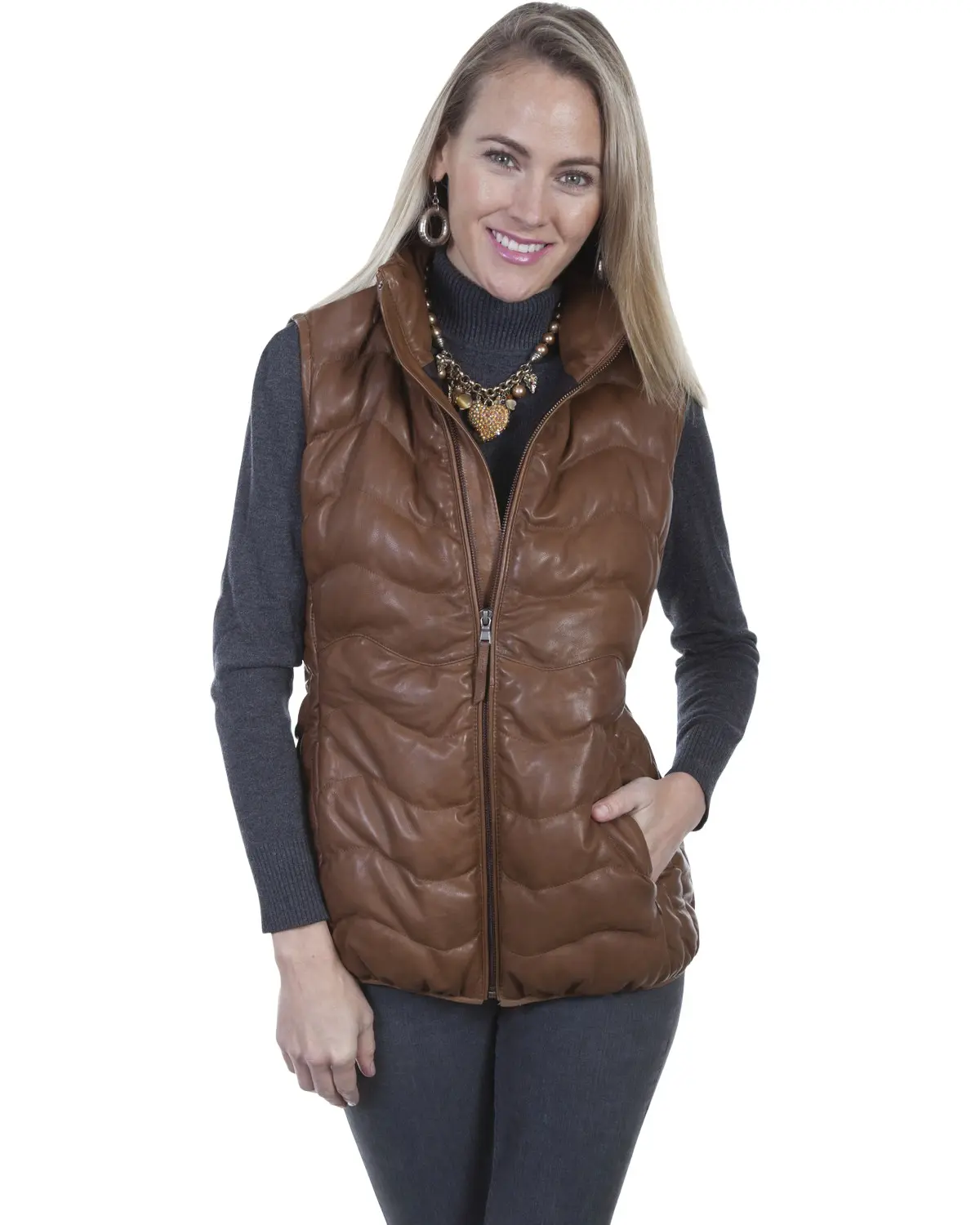 Scully Women's Leatherwear By Women'S Quilted Leather Vest - L621-Black