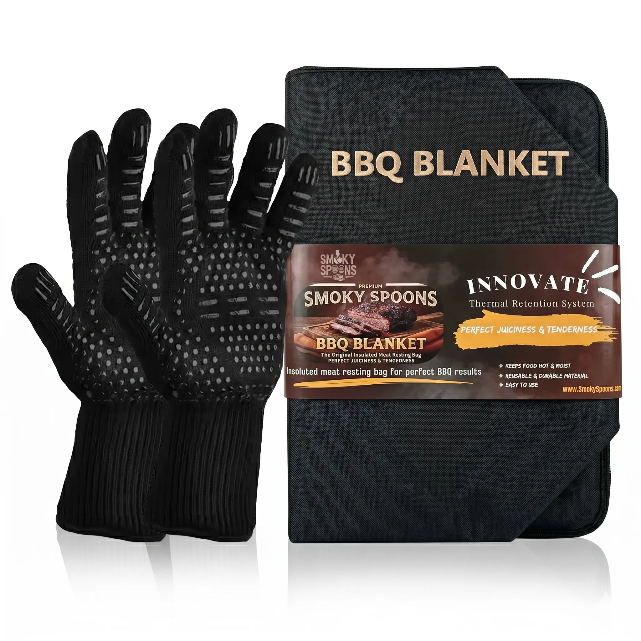 SMOKYSPOONS,Bbq blanket ,BBQ Bag with Heat-Resistant Glove,Bbq Blanket for Resting Meat,Bbq Bag, Meat Blanket,Meat Blanket for Resting,Insulated Meat Resting Bag,Bbq Resting Blanket,Resting Blanket,Ideal for grills,perfect for resting meats after cooking
