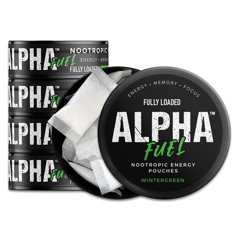 ALPHA Fuel Nootropic Wintergreen Energy Pouches by Fully Loaded - Energy, Focus, Memory - Sugar Free Sport Beverage