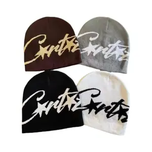 Men Beanie  Letter Hat  Black Knit Hip Hop Streetwear Wool Winter Korean Fashion Pullover Accessories Jacquard Women Cap