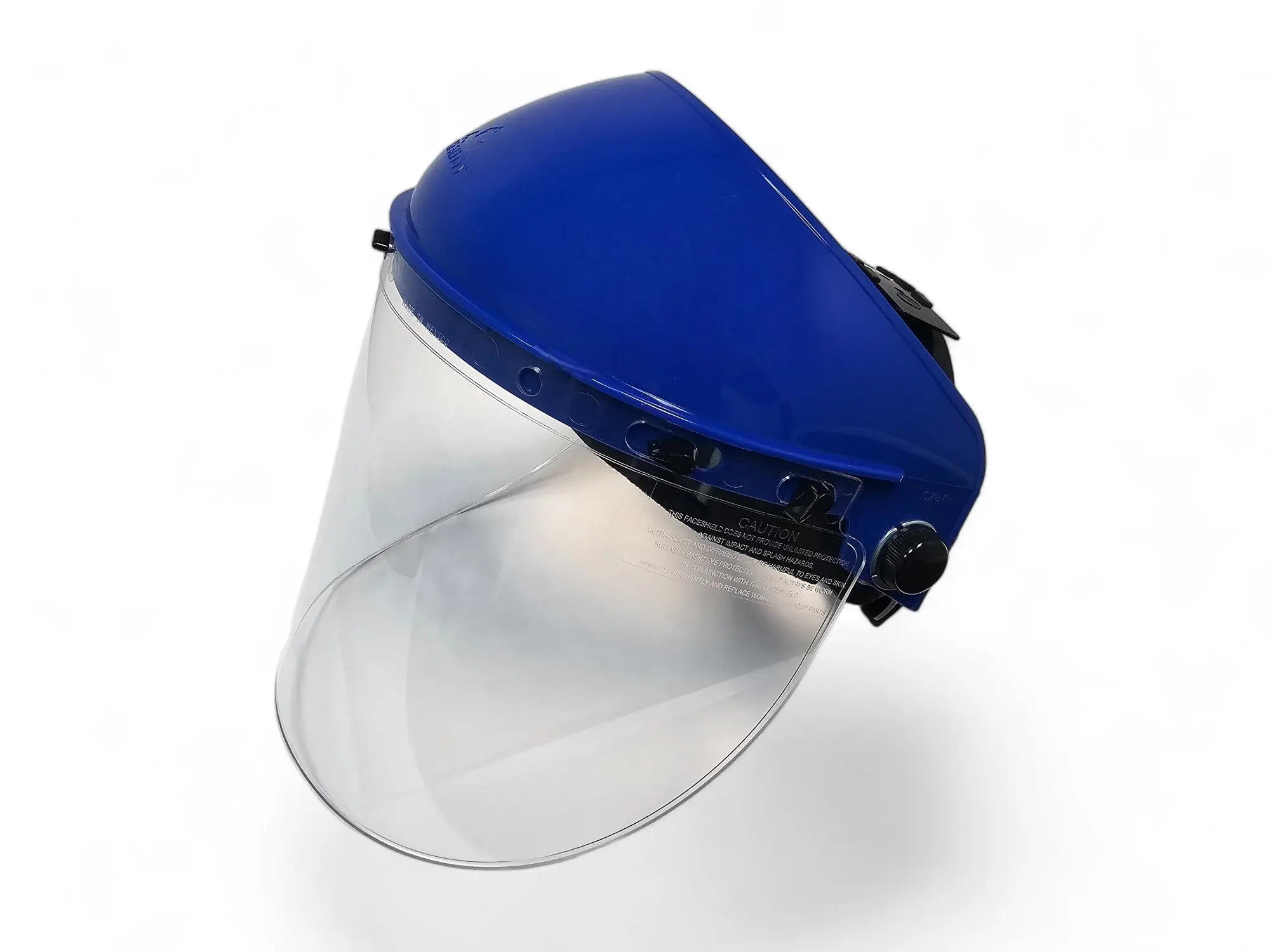 MCR 103 Ratchet Headgear & Impact-Proof Polycarbonate Face Shield 181560 Combo Package, Blue Nylon, 8x15.375" (15.375 inches) Adjustable Ratcheted Fit, ANSI Z87 Compliant, Extensive Facial Coverage Industrial Work Safety Equipment