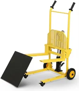 Hydraulic Material Lift Winch Stacker with Platform & Adjustable Forks, 440 LB Capacity, 36" Max Height, Manual Pallet Stacker for Warehouse, Factory, Market, Yellow