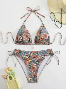 Women's High Waist Bikini Set, Thin Strap Floral Design, Two-Piece Swimsuit, Floral Print Bikini, Perfect for Beach Vacation and Summer Casual Wear