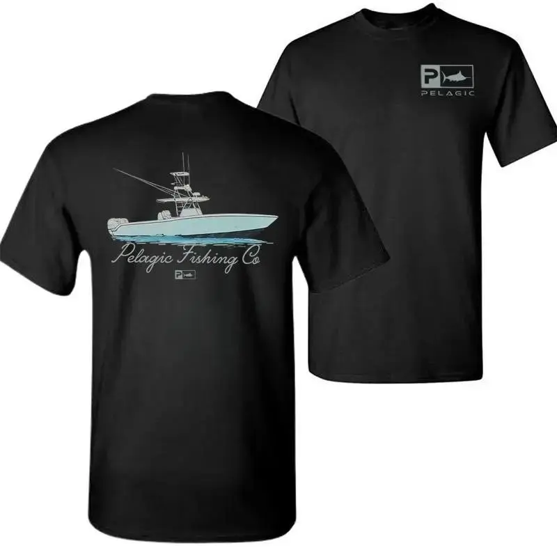 Pelagic Men's Casual Short Sleeve Graphic T-Shirt - Menswear Tops, Stylish Boat & Logo Print for Fishing Enthusiasts, Shortsleeve, Boat Art