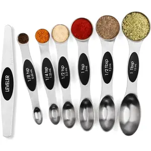 Magnetic Measuring Spoons Set Stainless Steel Stackable Metal Tablespoon & Teaspoon Measures with Leveler Fits Spice Jars Precision Baking & Cooking Measuring Spoon Set Space-Saving Kitchen Gadget Essentials