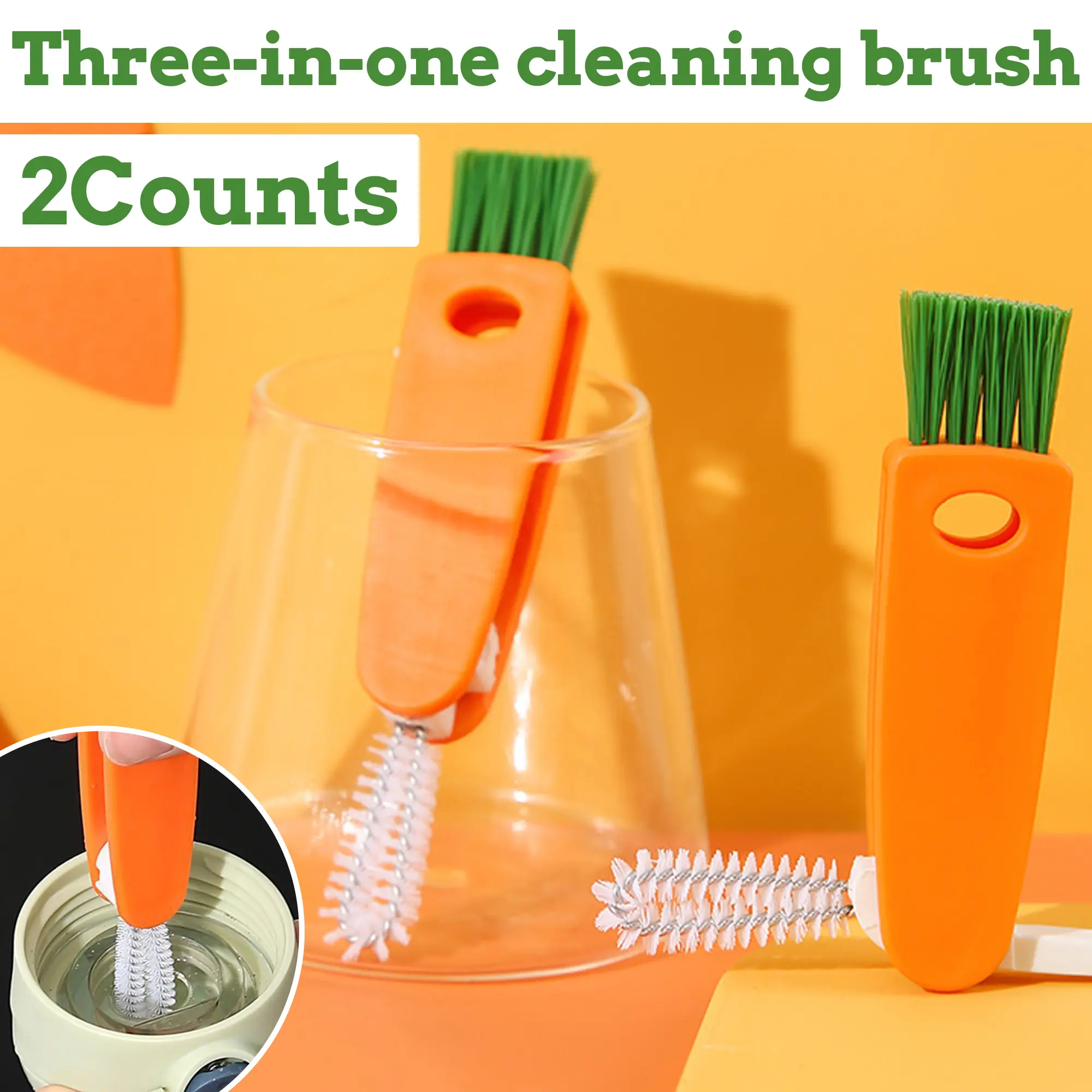 2 Counts Tiny Bottle Cleaning Tools, Compact Carrot Brush Set – Cleans Hard-to-Reach Spots Easily