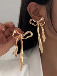 Elegant Ribbon Bow Earrings for Women, Punk Style Irregular Studs, Fashionable All-Season Jewelry Accessory, Versatile Earrings
